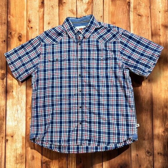Dakota Grizzly Western Shirt Mens Brodi Gingham Red Blue Plaid Snap Button Sz XL - Picture 1 of 9